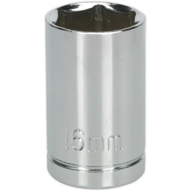Loops 16mm Chrome Plated Drive Socket - 1/2" Square Drive - High Grade Carbon Steel Metallics