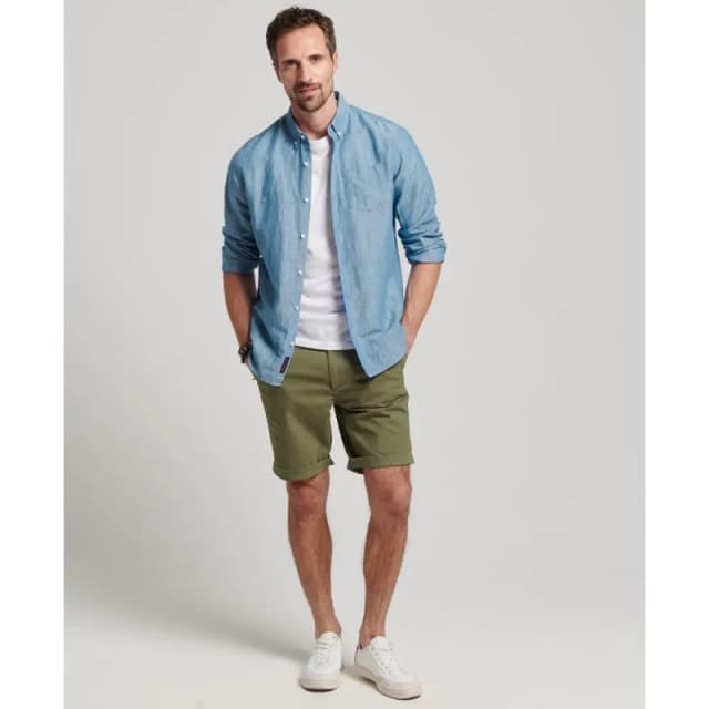 Superdry Button-down linen and organic cotton shirt Superdry Studios Bleu Male S