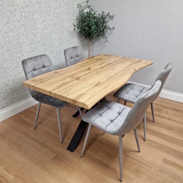 Kosy Koala Dining Set Of Brown Table With Iron Legs And 4 Grey Velvet Chairs, Multi DK140+4GY ROCO