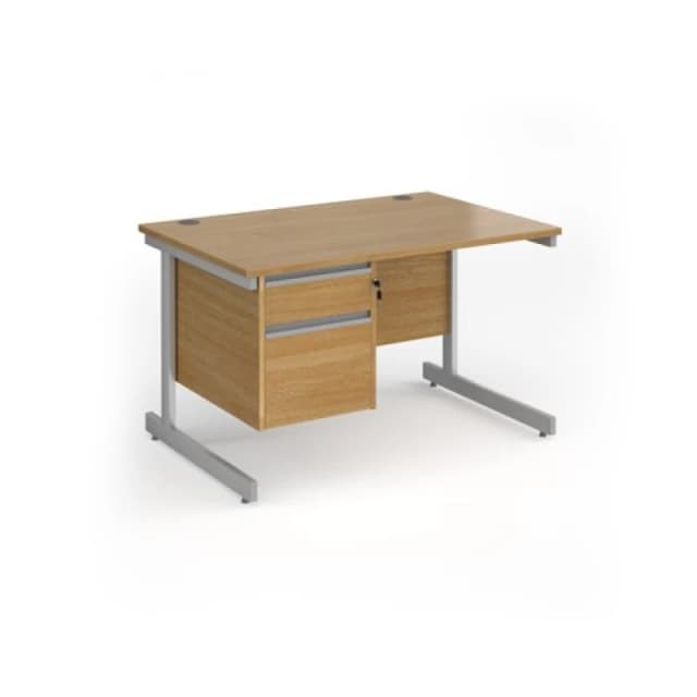 Contract 25 Office Desk Rectangular Desk 1200mm With Pedestal Oak Top With Silver Frame 800mm Depth Contract 25 CC12S2-S-O Oak CC12S2-S-O