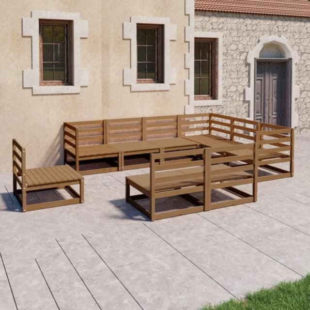 VIDAXL 9 Piece Garden Lounge Set Honey Brown Solid Pinewood Vidaxl 8720286468906
