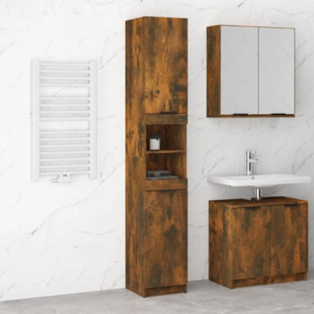 Vidaxl Bathroom Cabinet Smoked Oak 32X34X188.5cm Engineered Wood, Brown 817069