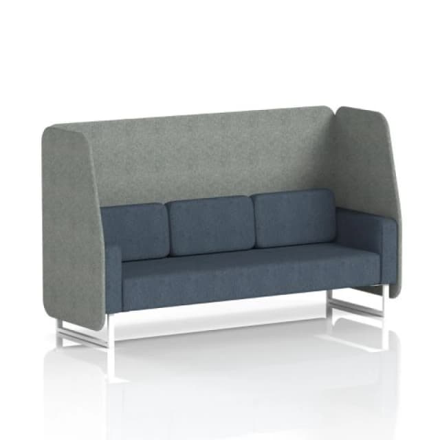 Brixworth 3 Seater Open Office Booth with White Legs in Rivet Fabric - Prime Panels and Crucible Sofa