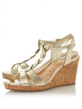 Dune London Koala Wide Fit Wedge Sandal, Gold Leather, Size 3, Women