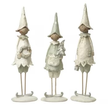 Standing Silver & White Elf Set of 3