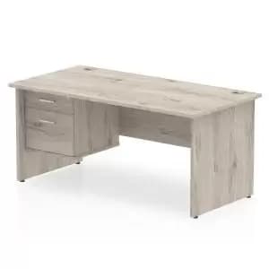 Impulse 1800 Rectangle Panel End Leg Desk Grey Oak 1 x 2 Drawer Fixed