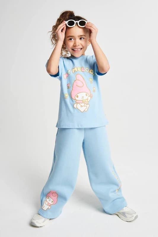 Brand Threads My Melody T-Shirt & Wide Leg Jogger Set in Blue Size: 5-6 Years Blue Unisex 5-6 Years