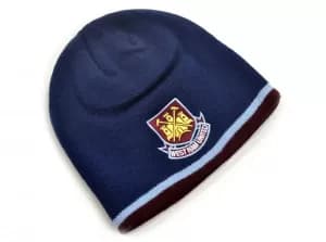 West Ham Classic Crest Youths Knitted Beanie Hat Claret Navy
