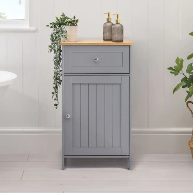 Christow Grey Bathroom Drawer Unit Storage Cupboard Cabinet With Bamboo Top Grey
