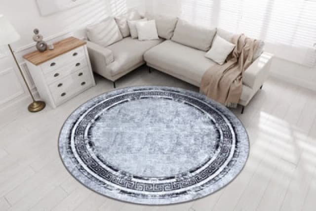 RugsX Miro 51254.802 Circle Washing Carpet Marble, Greek Anti Slip - Grey / Circle 100 Cm