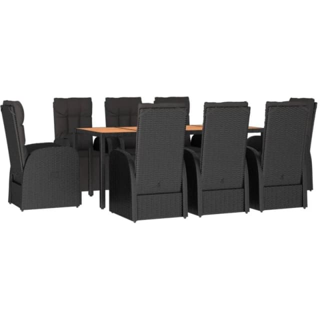 VIDAXL 9 Piece Garden Dining Set Black Poly Rattan&Solid Wood Acacia Vidaxl 8720845801113
