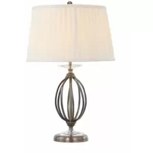 Table Lamp Ivory Shade Cut Glass Droplets Metal Base Aged Brass LED E27 60W