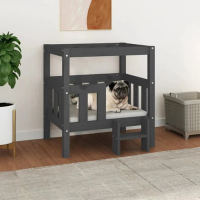 VIDAXL Dog Bed Grey 65.5x43x70cm Solid Wood Pine Vidaxl 822374