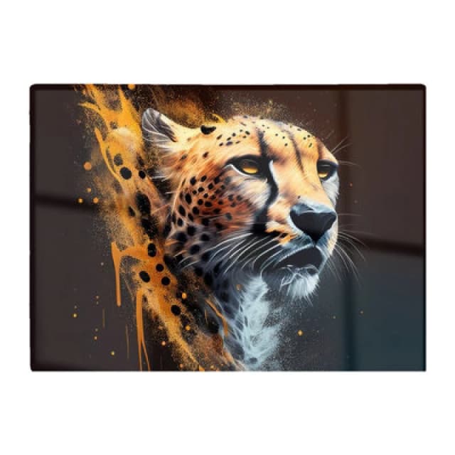 Warren Reed Designer Cheetah Face Splashart Dark Background Glass Chopping Board