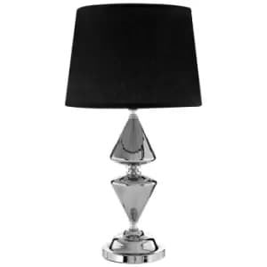 Premier Housewares Honor Glass & Metal Silver Table Lamp (52cm) with Black Shade