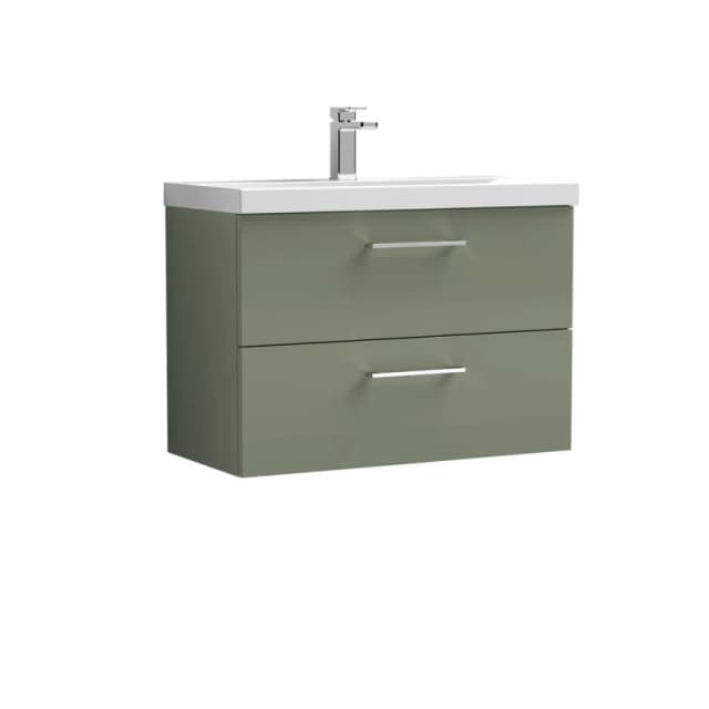 Balterley Bathroom 2-Drawer Wall-Hung Vanity Unit Basin, Satin Green, 800mm in Green Green Unisex