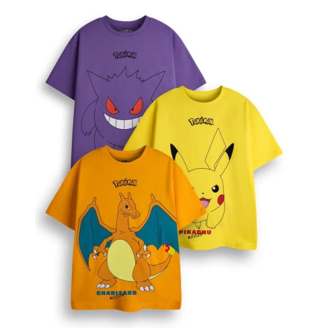 Pokemon Multi-Pack of 3 Short-Sleeved T-Shirts Multi male