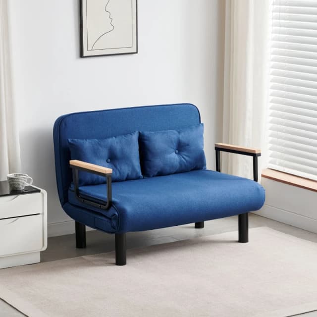 MCC Direct 4 in 1 Folding Double Sofa Bed Convertible Lounge Sleeper Chair with Adjustable Backrest & Large Cushion Grey in Blue Blue Unisex