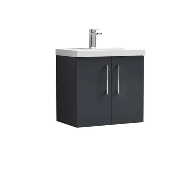 Balterley Modern Bathroom 2 Soft Close Door Wall Hung Vanity Unit & Rectangular Mid-Edge Basin, Dark Grey, 600 mm in Grey Grey Unisex