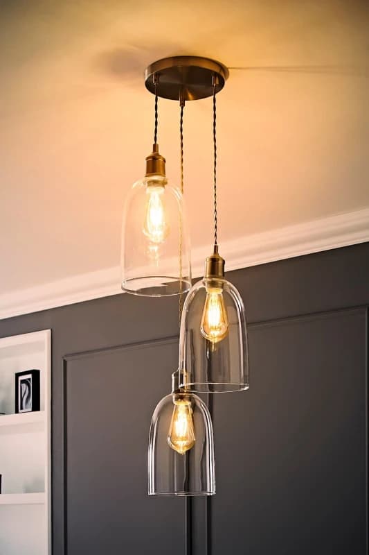 ValueLights ValueLights Kira Glass Cloche Dome 3 Drop Cluster Ceiling Pendant Light with LED Bulbs in Silver Silver One Size Unisex 5059406063749