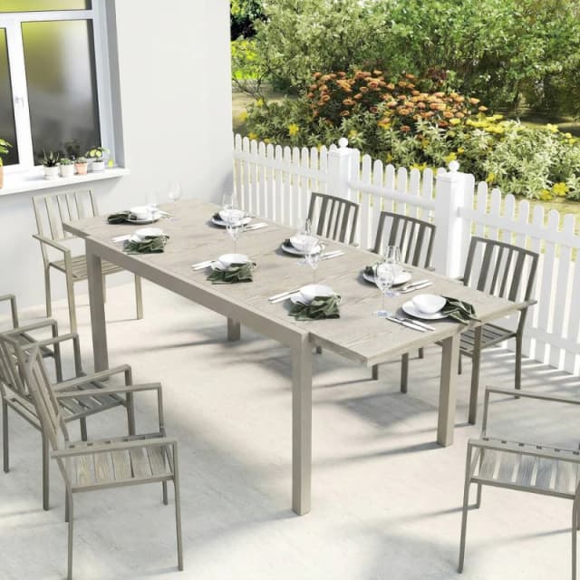 OUTSUNNY Extending Garden Table, Aluminium Outdoor Dining Table for 8-10 in Light Grey Size: 214ml Light Grey Unisex 214ml