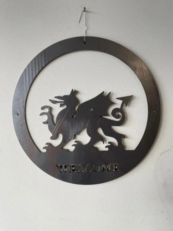 Poppy Forge Welsh Dragon Wall Art - Large With Text - Steel - W49.5 X H49.5cm - Bare Metal/ready To Rust