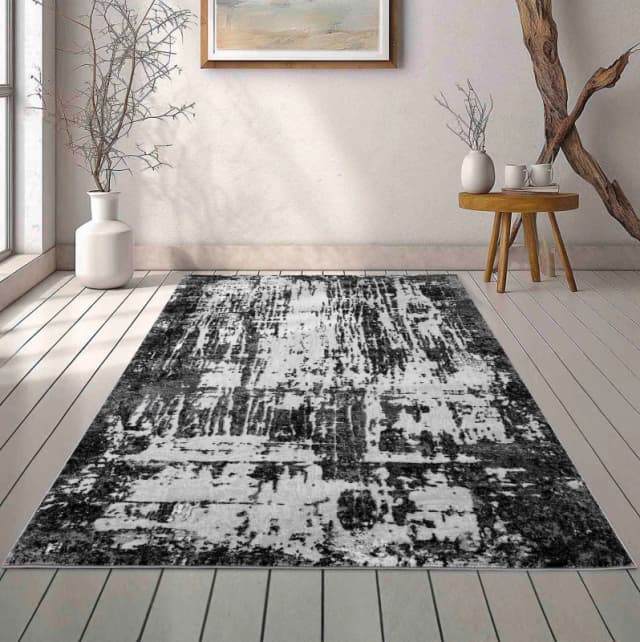 Serenity Modern Abstract Abrasion Contemporary Area Rugs Black 160X230 Cm