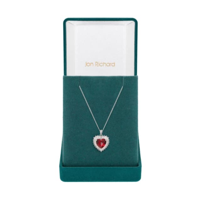 Jon Richard Rhodium Plated CZ Ruby Heart Pendant Necklace Pendant Necklaces One Size Silver 87953111000