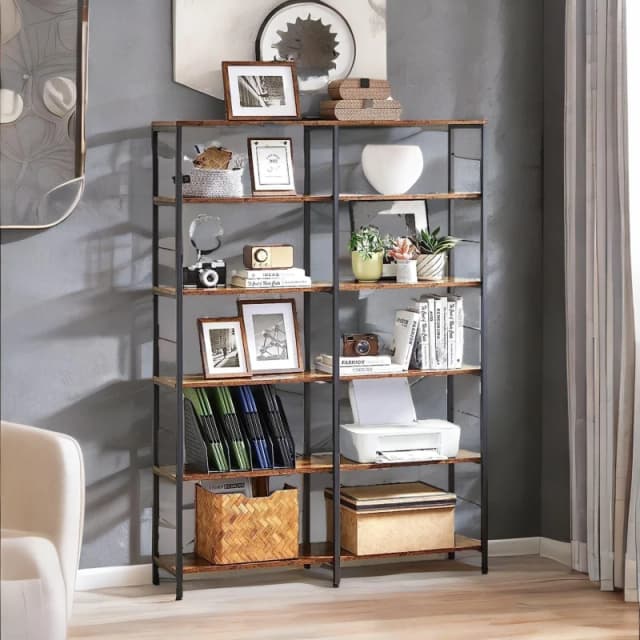 Rafaelo Mobilia 6 Tier Industrial Bookcase Large in Dark Brown Dark Brown Unisex
