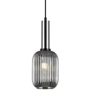Italux Antiola - Modern Hanging Pendant Satin Nickel 1 Light with Glass, Smoky Shade, E27