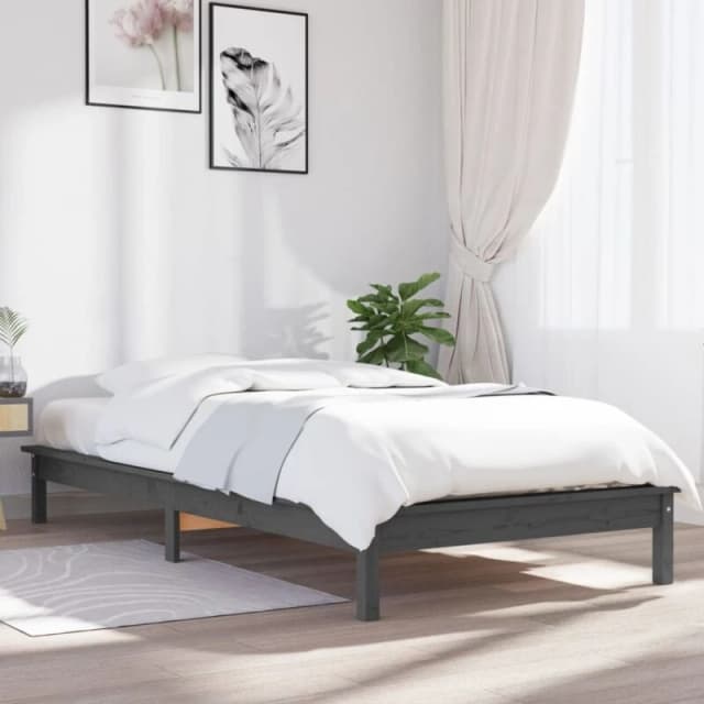 Vidaxl Bed Frame Grey 90X190 Cm Single Solid Wood Pine, Grey 820573