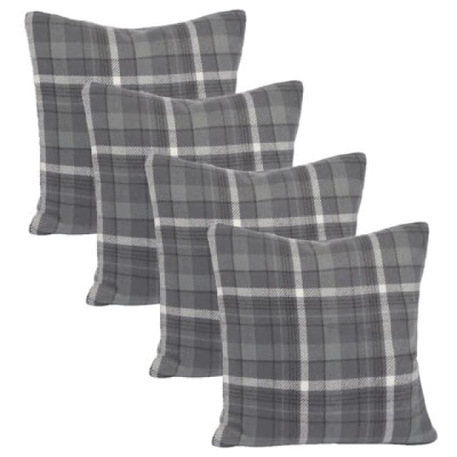 OHS OHS Woven Check Cushion Covers Tartan Pack of 2 Filled Case Pad Set 18" x 18" Home in Charcoal Size: 45cm x 45cm Charcoal 45cm x 45cm Unisex 502
