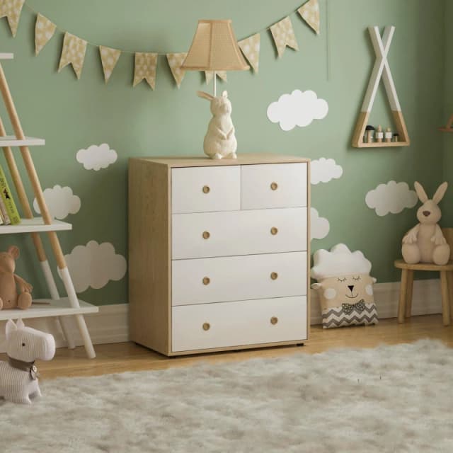 Lassic Junior Vida Neptune 5 Drawer Chest White & Oak unisex 5 Drawer