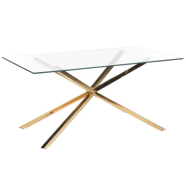 Beliani Dining Table Cora Gold 160 Cm 90 Cm Tempered Glass
