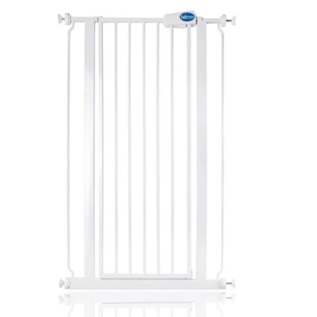 Safetots Extra Tall Narrow Metal Safety Gate Pressure Fit, 68.5Cm - 75Cm, White, 104Cm In Height, Extra Tall Baby Gate