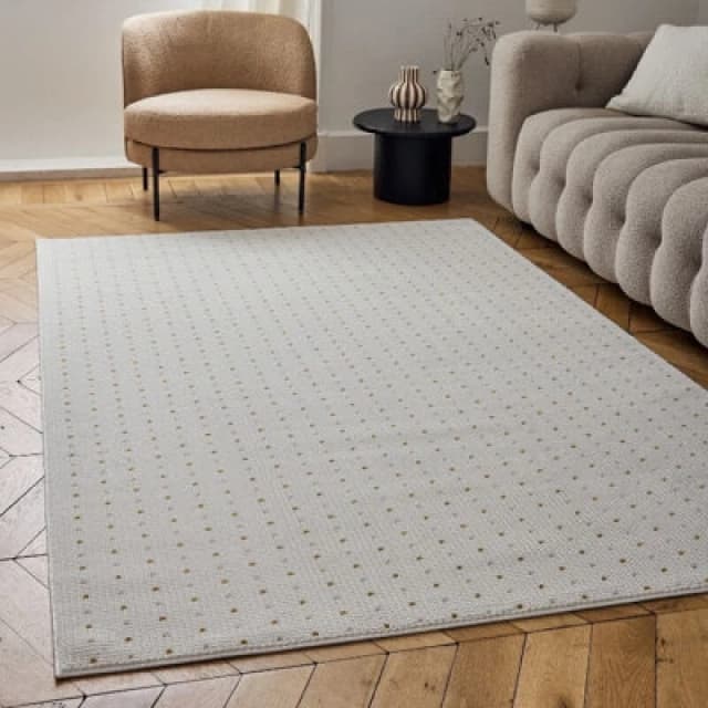 The Rugs Carmel Cream/gold Dots Area Rug And Runner Non Shedding, Stain Resistant, Soft