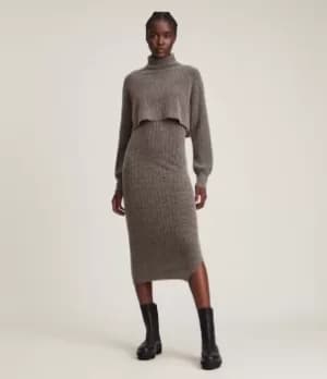 AllSaints Womens Margot Dress, DOE Brown Marl, Size: M