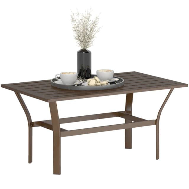 Outsunny Metal Garden Coffee Table with Slatted Tabletop, Brown, Brown 84G-651V00BN
