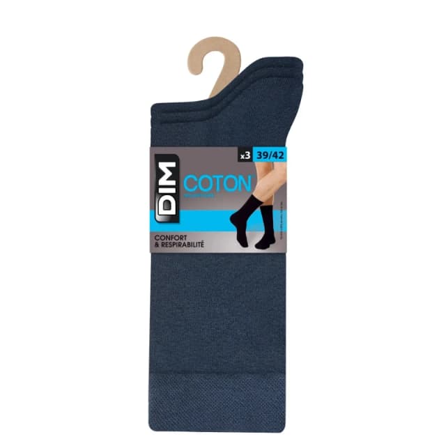 Dim Pack of 3 Pairs Cotton Socks Navy Blue Men 39/42 (5.5 to 8);43/46 (9 to 11)