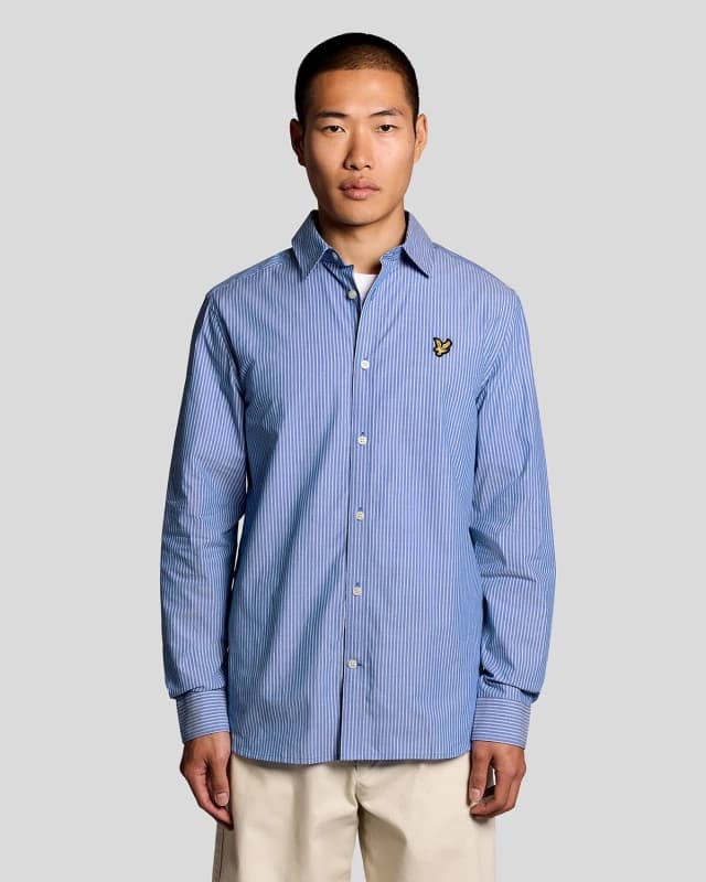 Lyle & Scott Mens Cotton Poplin Twin Stripe Shirt in Blue