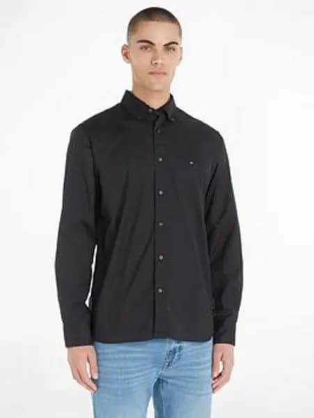 Tommy Hilfiger Core Flex Poplin Regular Fit Long Sleeve Shirt - Black Size XL, Men