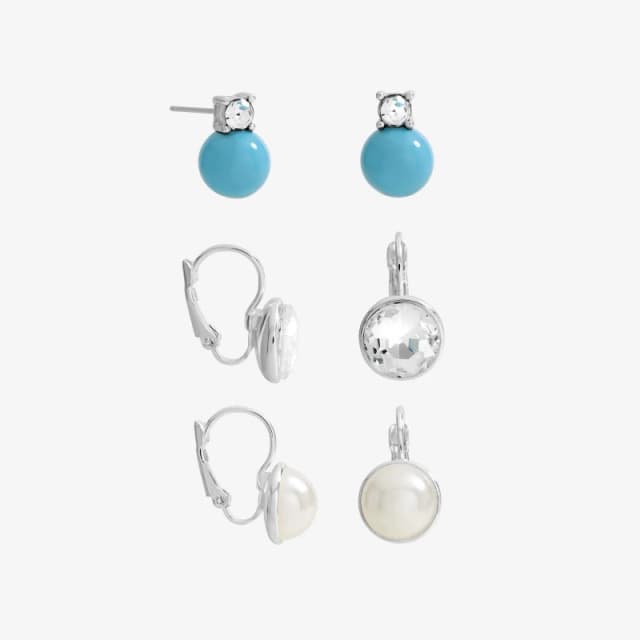 Mood Silver Crystal and Pearl Charm Hoops - Pack of 3 Silver female One Size