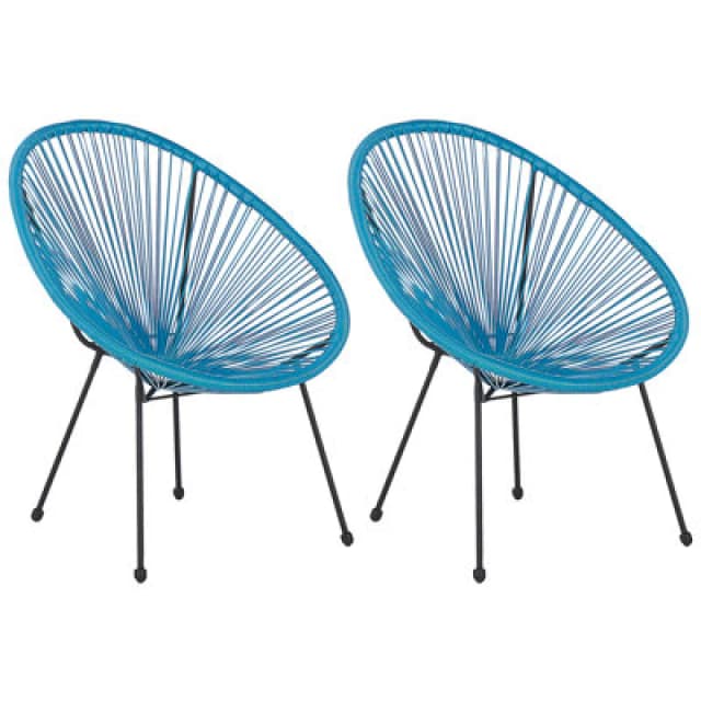 Beliani Set Of 2 Garden Chairs Acapulco Ii Pe Rattan Blue