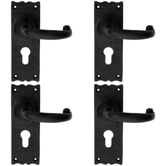 Loops 4x PAIR Forged Curved Handle on Euro Lock Backplate 155 x 54mm Black Antique Black