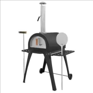 Dellonda Large Outdoor Wood-Fired Pizza Oven & Smoker with Side Shelves & Stand