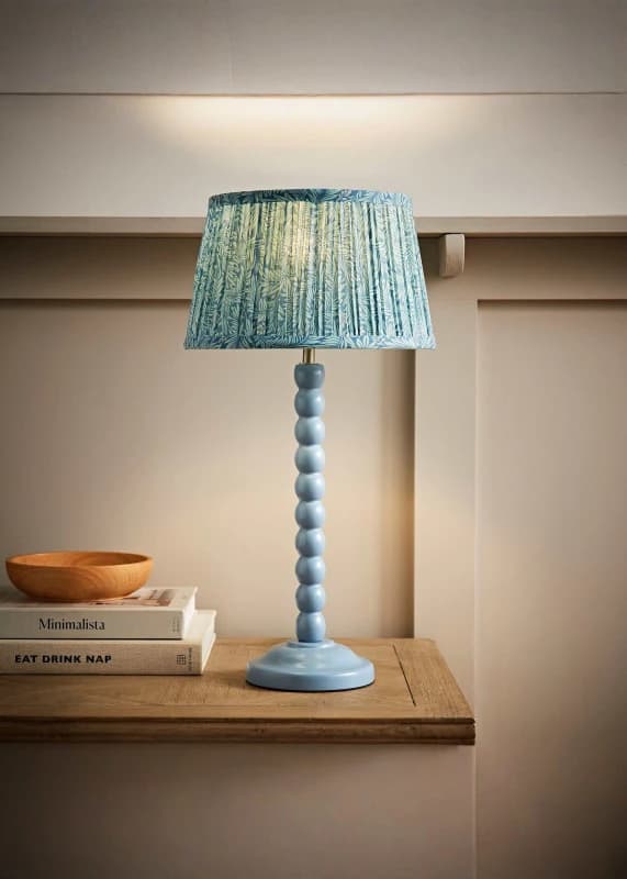 ValueLights ValueLights Bobbin Bobble Table Lamp with Leaf Pleated Tapered Lamp Shade in Pale Blue Pale Blue One Size Unisex 5059406067723