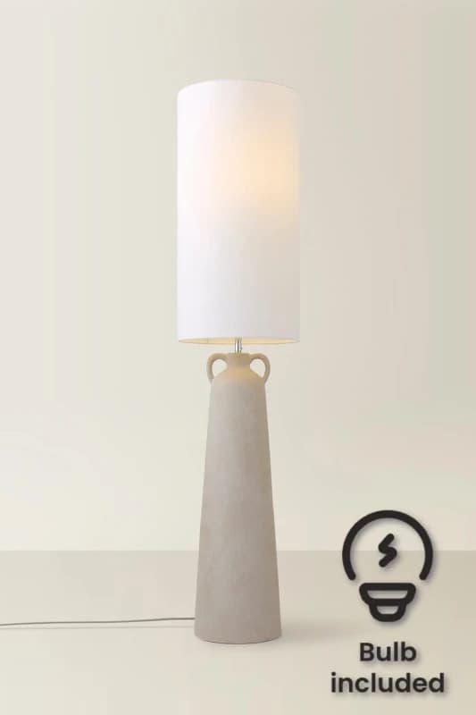 ValueLights Grayson Natural Ceramic Urn Style Midi Floor Lamp with LED Bulb Cream