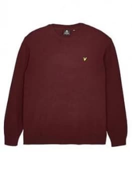 Lyle & Scott Big & Tall Crew Neck Cotton Merino Jumper - Burgundy , Burgundy, Size 2XL, Men