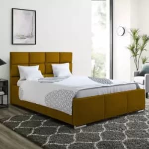 Gerali Upholstered Beds - Plush Velvet, Small Double Size Frame, Mustard - Mustard
