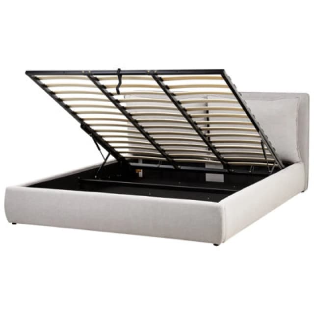 Beliani Ottoman Bed Fabric Bajonna 180 X 200 Cm (Eu Super King) Light Grey